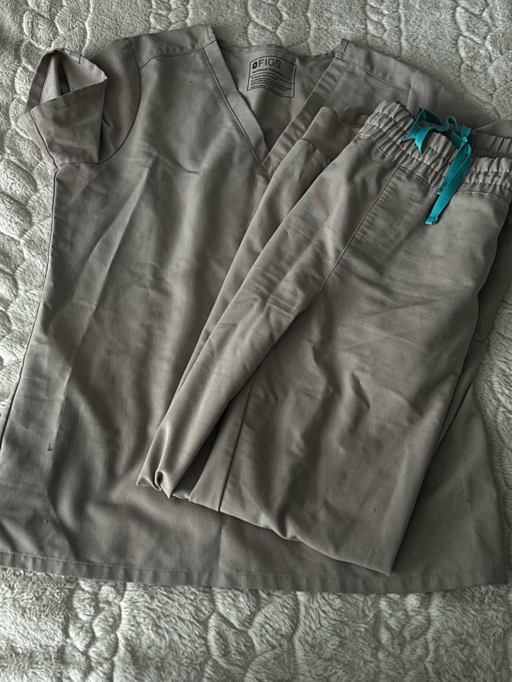 Figs Men’s Taupe Jogger Pants with Teal Drawstring